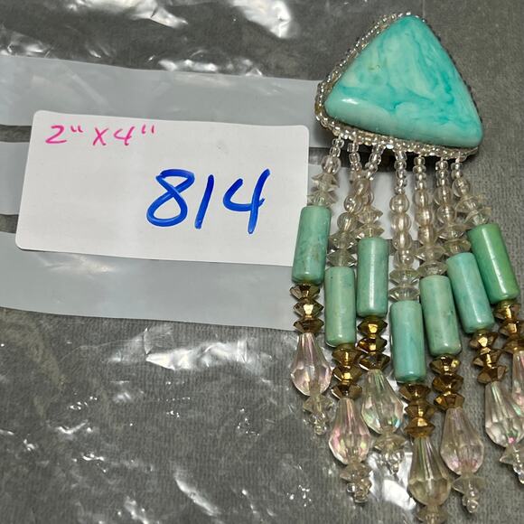 Single Vintage Turquoise Triangle Statement Earring Crystal Fringe - Picture 11 of 11